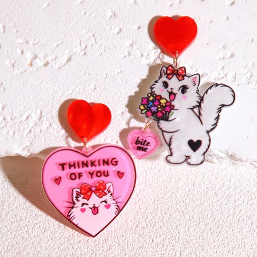 BITE ME BABY 💘 Acrylic Sassy Kitty Cat Statement Earrings - Picture 3 of 10